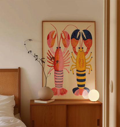 Lobster Art Print, Colourful Nautical Illustration