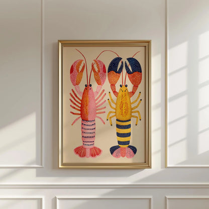 Lobster Art Print, Colourful Nautical Illustration