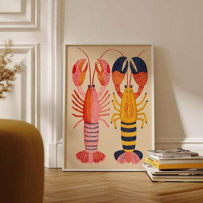Lobster Art Print, Colourful Nautical Illustration