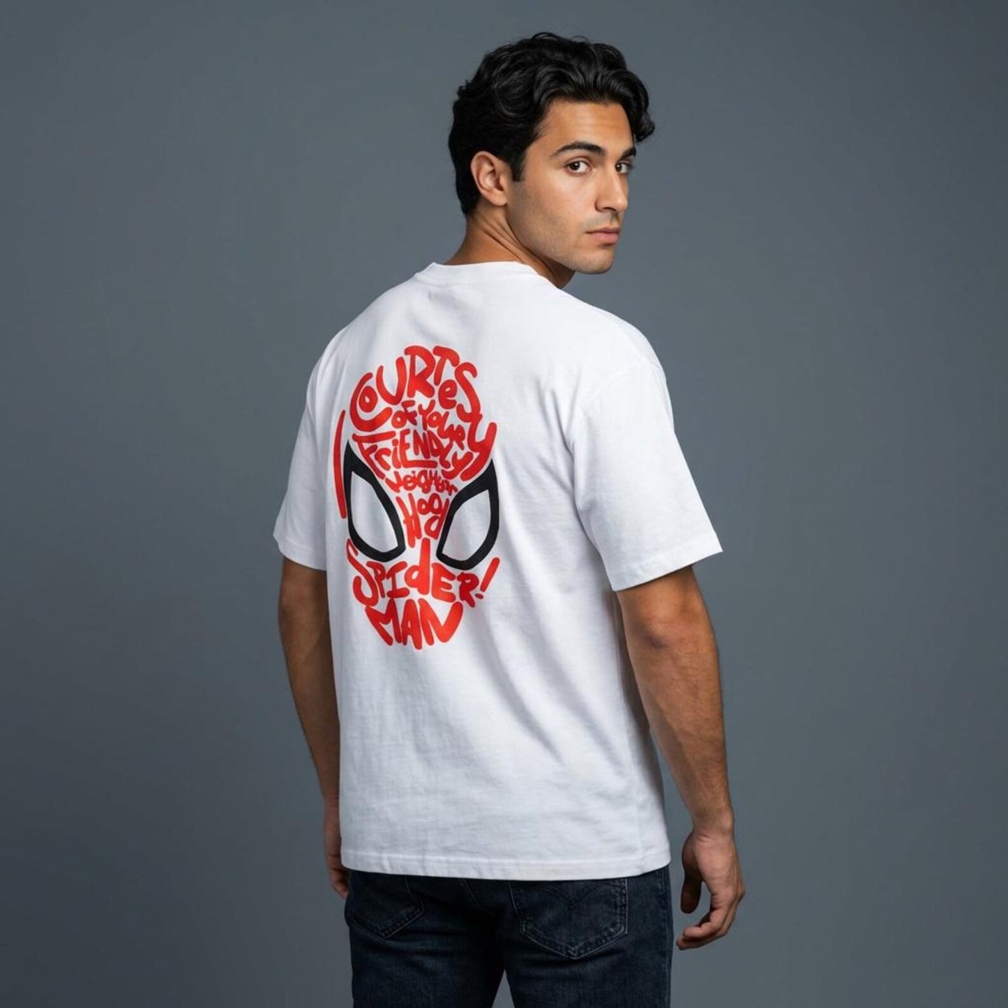 Man Oversized T-Shirt, Graphic Back Typography Tee, Relaxed Cotton Streetwear Shirt