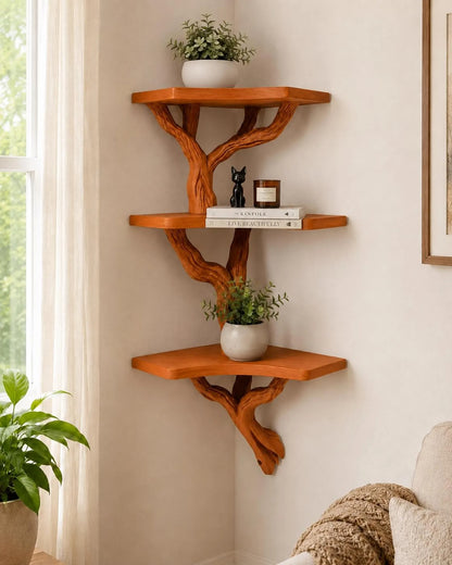 Tree Branch Corner Shelf Floating Driftwood Style Tiered Corner Shelves