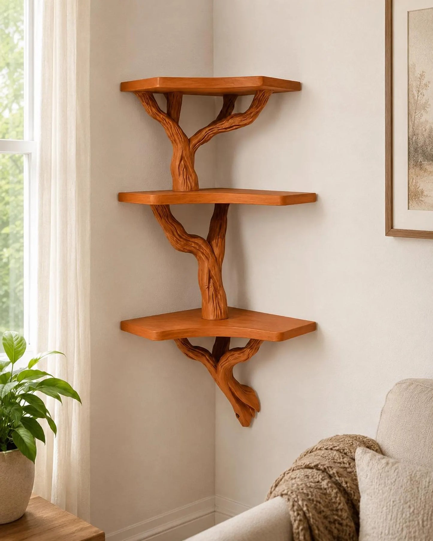Tree Branch Corner Shelf Floating Driftwood Style Tiered Corner Shelves