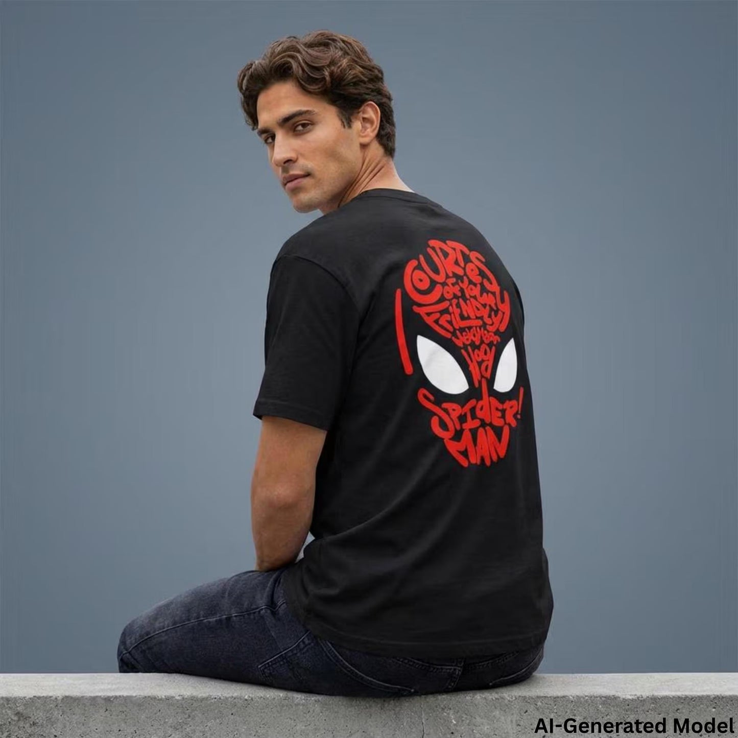 Man Oversized T-Shirt, Graphic Back Typography Tee, Relaxed Cotton Streetwear Shirt